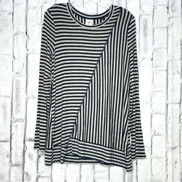 CAbi 3228 Ernest Tunic Top Medium Long Sleeve Comfy Stretch Stripe Asymmetrical - Picture 9 of 9